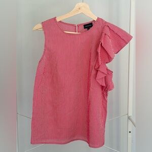 Who What Wear Red Striped Ruffle Sleeve Top
